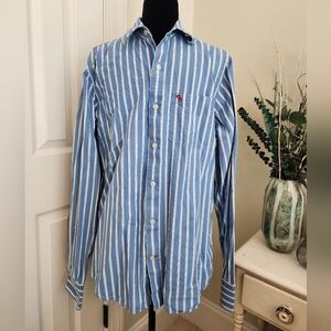Men's Abercrombie & Fitch Blue Striped Button Up Shirt - Size Large